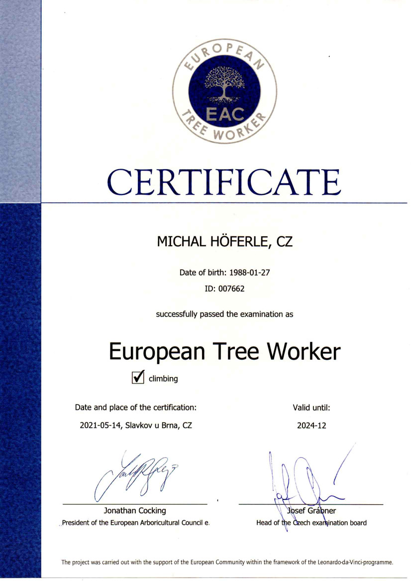 European Tree Worker Certifiát